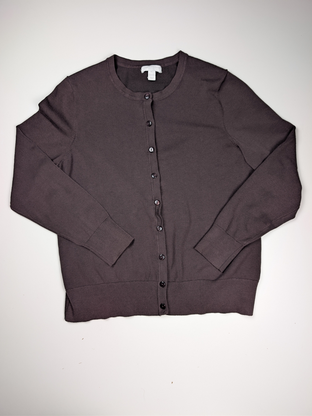Charter Club Petite Cardigan Sweater Size P/L Brown Button Front Crewneck Knit